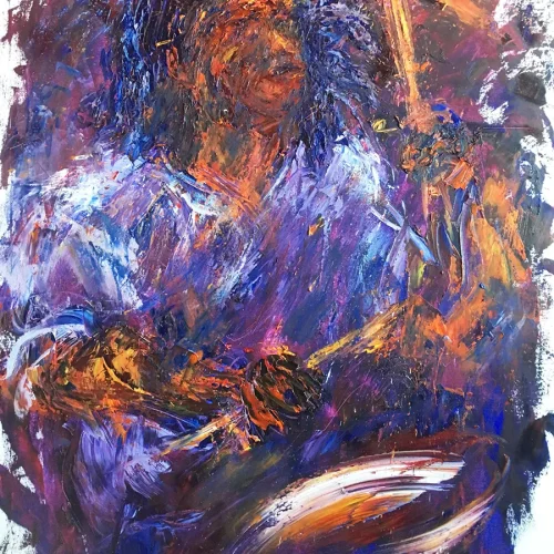 Drummer, oil on canvas, 3 ft. x 4 ft.