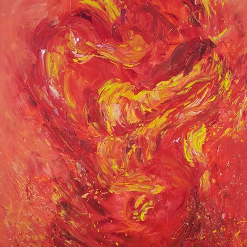 Mother and Child (Red), oil on canvas, 3 ft. x 4 ft.