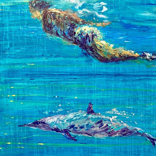 Sami with Dolphin, acrylic on canvas, 3 ft. x 4 ft